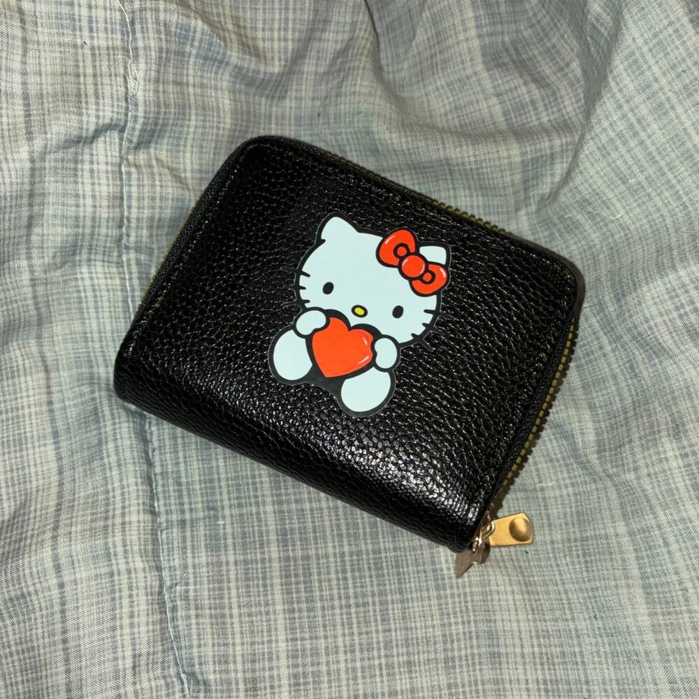 Hello Kitty Sanrio Faux Leather Double Zipper Pouch Coin Purse - Black New